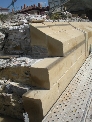 Detalle de la nueva sillería en piedra arenisca de Uncastillo